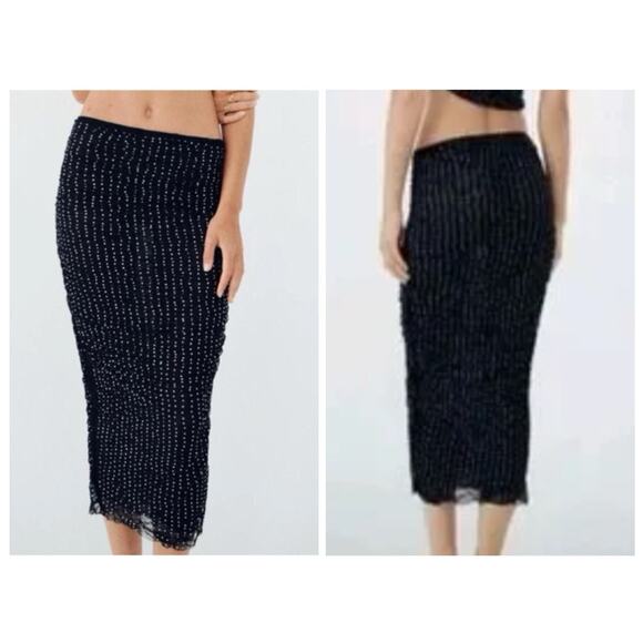 Zara Dresses & Skirts - Zara Black Tulle Rhinestones Mermaid Maxi Skirt Size S Siren Goth Fairy